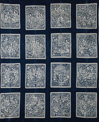 藍夾纈　百子図被面　張琴氏蔵（１９１０年代）