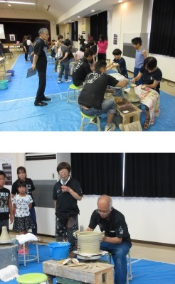 石央地域地場産業振興センターにて、石見焼の窯元の実演を見学